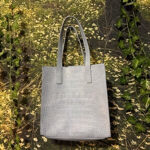 Ted Baker Light Gray Croc-Embossed Tote